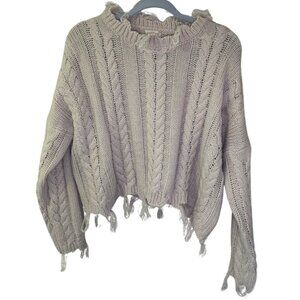 Altar'd State Cable Knit Sweater with Fringe Frayed - Size XS